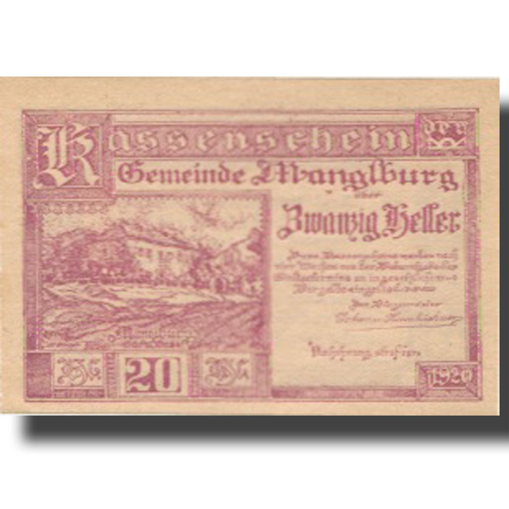 Banknote, Austria, Manglburg, 20 Heller, ferme, 1920 UNC(63) Mehl:FS 692