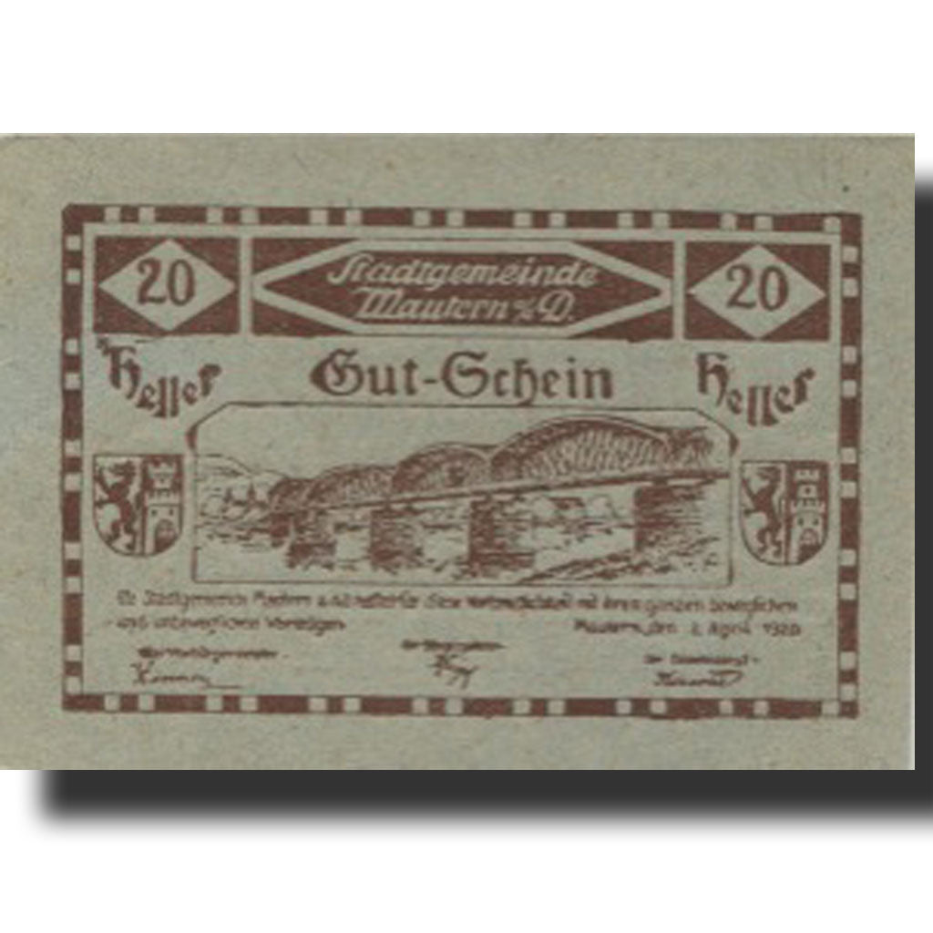 Banknote, Austria, Mautern, 20 Heller, pont, 1920 UNC(63), Mehl:FS 600IIa2