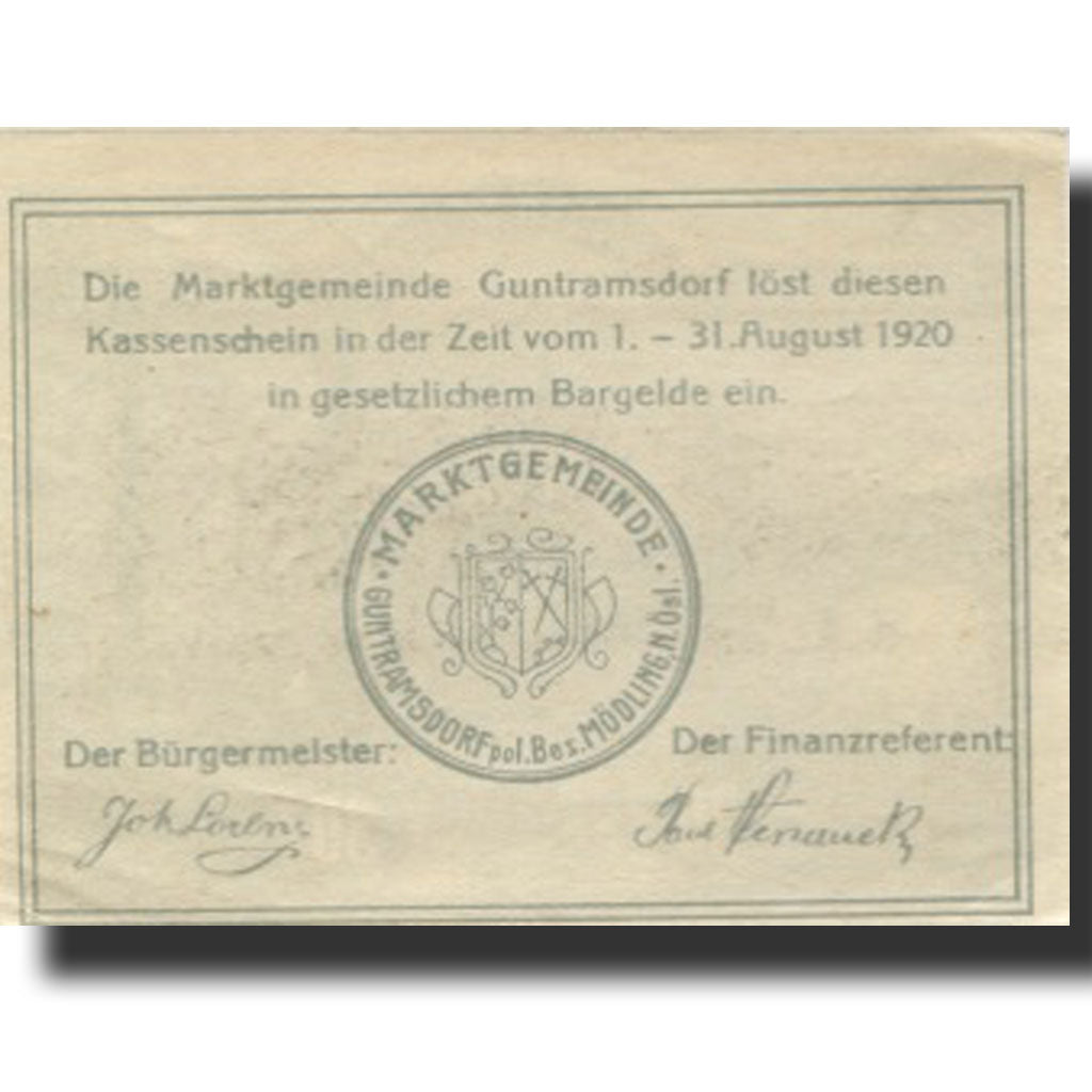 Banknote, Austria, Guntramsdorf, 30 Heller, Usine, 1920 UNC(63) Mehl:FS 310c