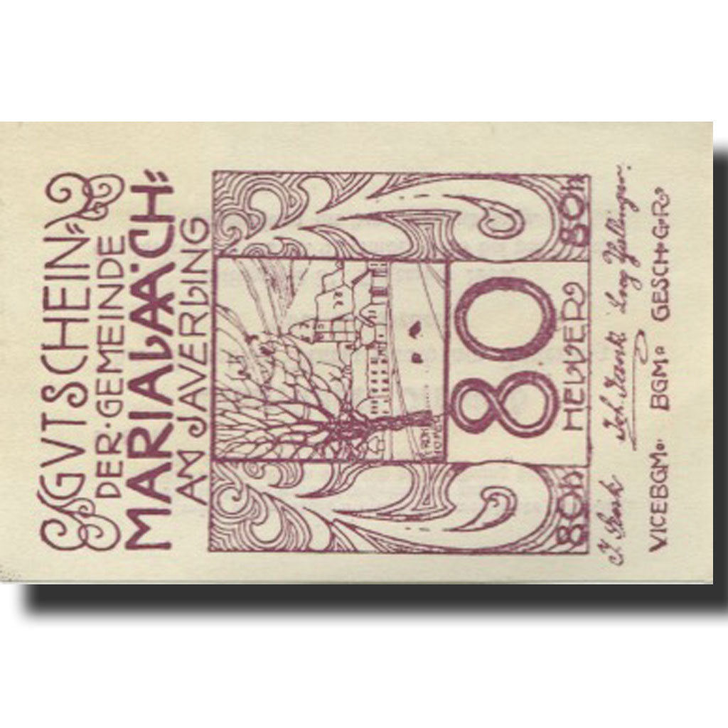 Banknote, Austria, Marialaach, 80 Heller, village, 1920 UNC(63) Mehl:FS 430