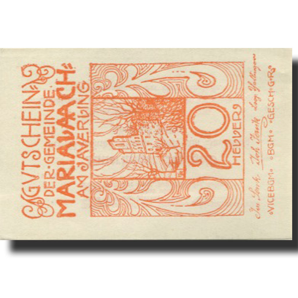 Banknote, Austria, Marialaach, 20 Heller, église 2, 1920 UNC(63) Mehl:FS 430