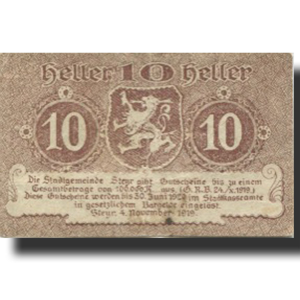 Banknote, Austria, Steyr, 10 Heller, Blason, 1920 VF(20-25) Mehl:FS 1034Ia