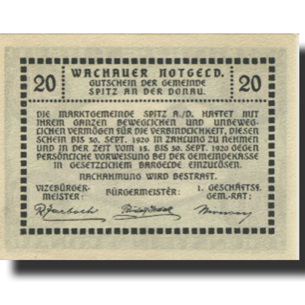 Banknote, Austria, Dürnstein, 20 Heller, château, 1920 UNC(63) Mehl:FS 1122.3IIa