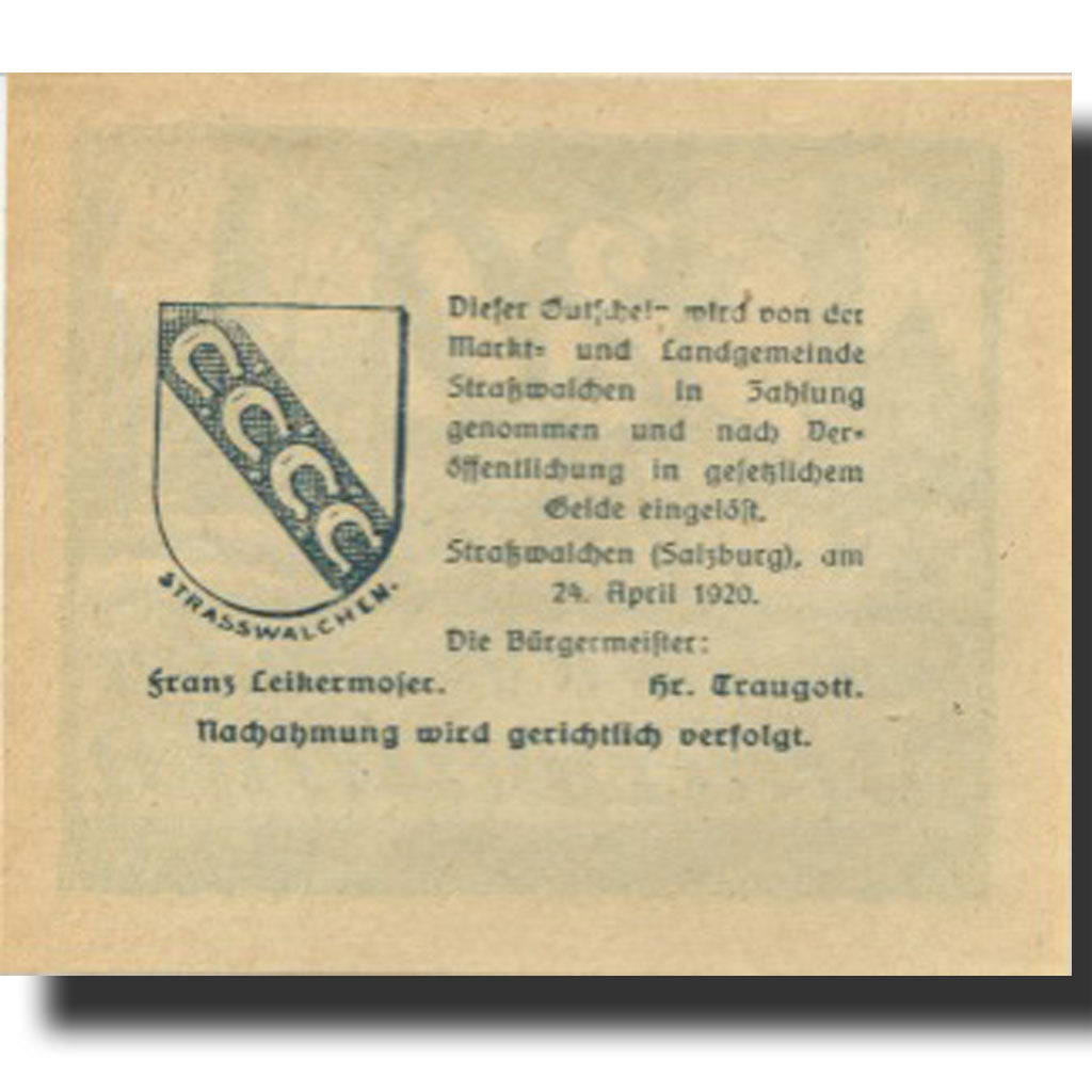 Banknote, Austria, Strasswalchen, 20 Heller, Eglise, 1920, UNC(63) Mehl:FS 1047a