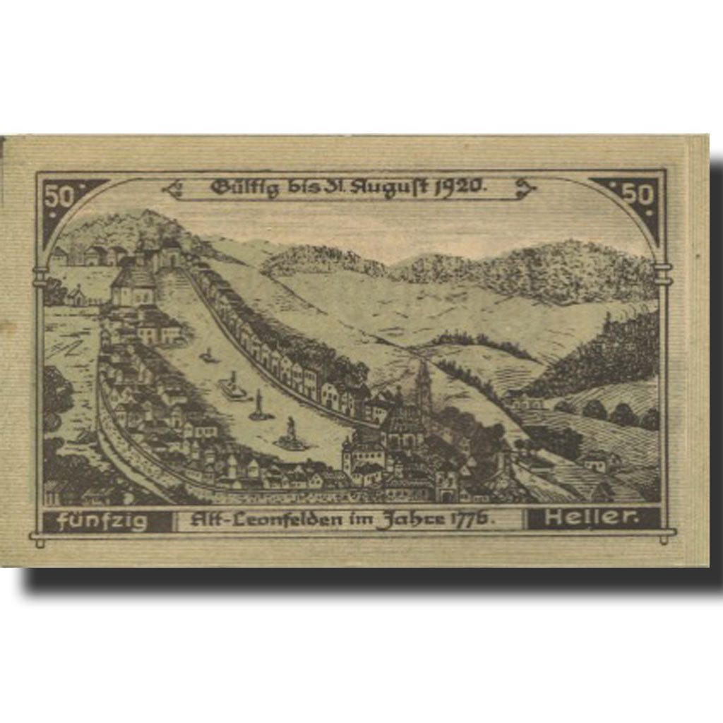 Banknote, Austria, Leonfelden, 50 Heller, Monument, 1920 UNC(63) Mehl:FS 514