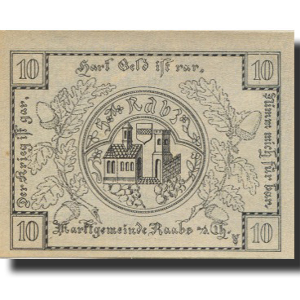 Banknote, Austria, Raabs, 10 Heller, château, 1920 UNC(63) Mehl:FS 806c
