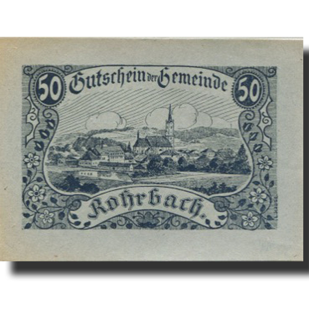 Banknote, Austria, Rohrbach, 50 Heller, village, 1920 UNC(63) Mehl:FS 841a