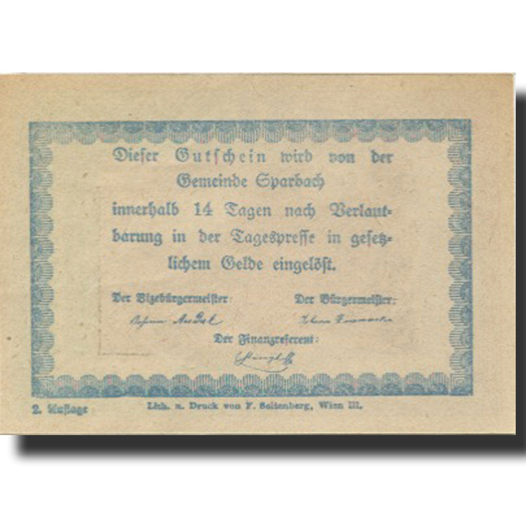 Banknote, Austria, Sparbach, 50 Heller, village, UNC(63), Mehl:FS 1006e