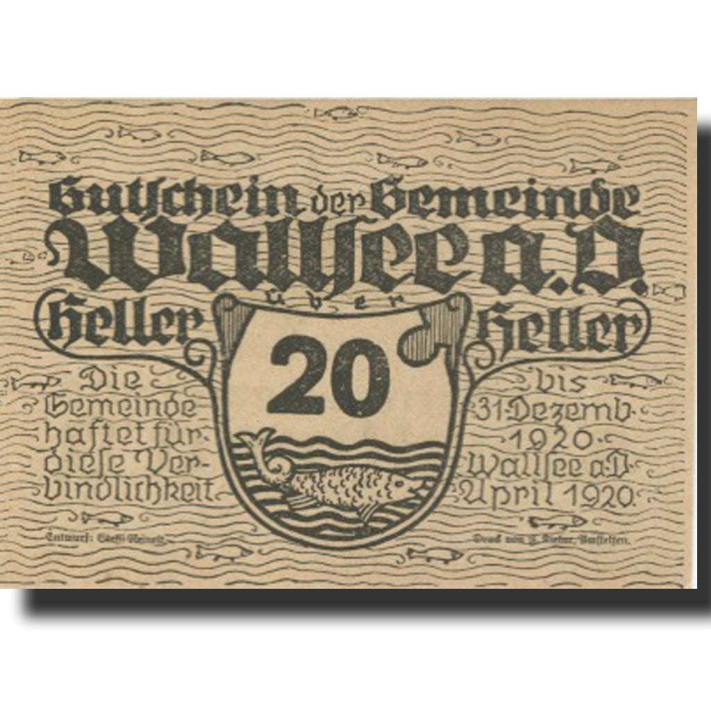Banknote, Austria, Wallsee, 20 Heller, château, 1920 UNC(63) Mehl:FS 1137Ie