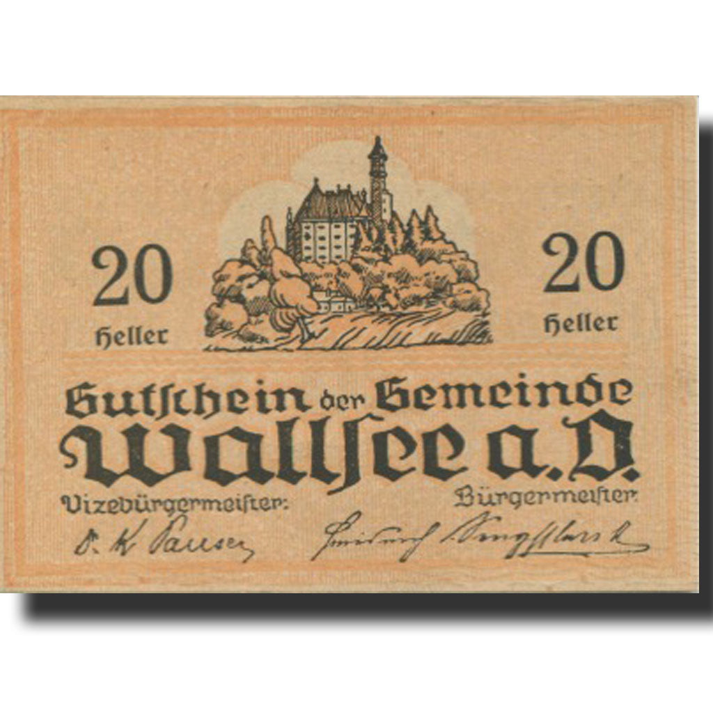 Banknote, Austria, Wallsee, 20 Heller, château, 1920 UNC(63) Mehl:FS 1137Ie