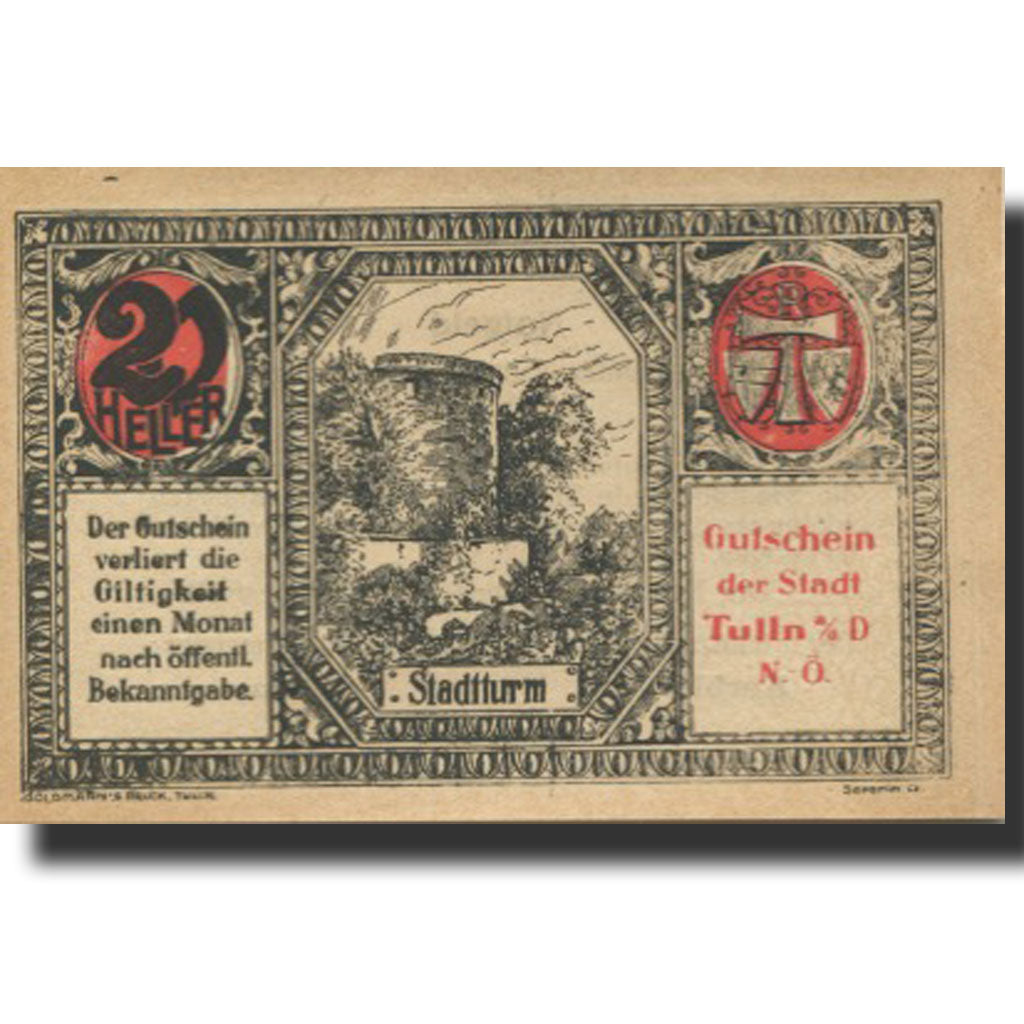 Billet, Autriche, Tulln an der Donau, 20 Heller, château, SPL, Mehl:FS 1083IIa