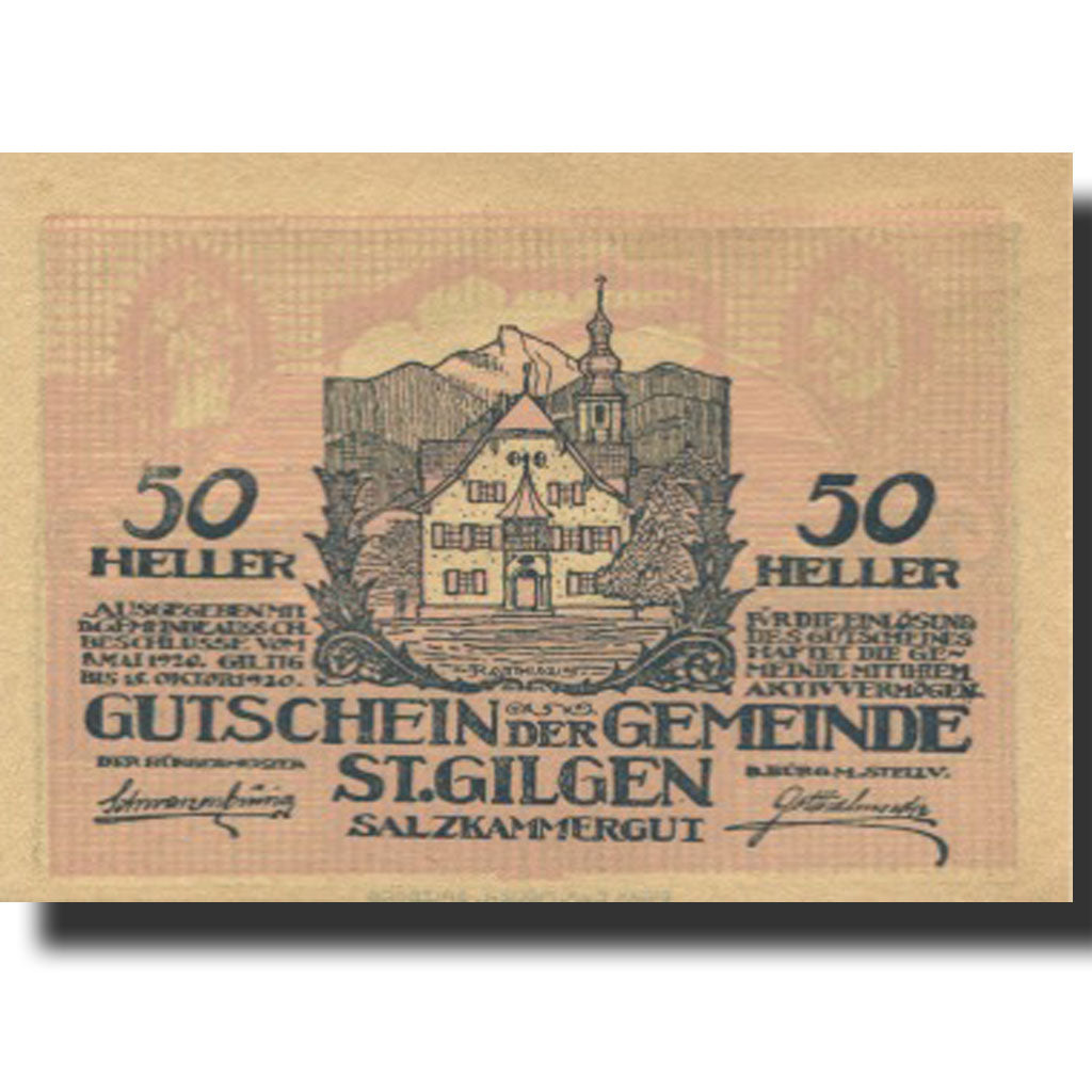 Banknote, Austria, St Gilgen, 50 Heller, Eglise, 1920 UNC(63) Mehl:FS 891a