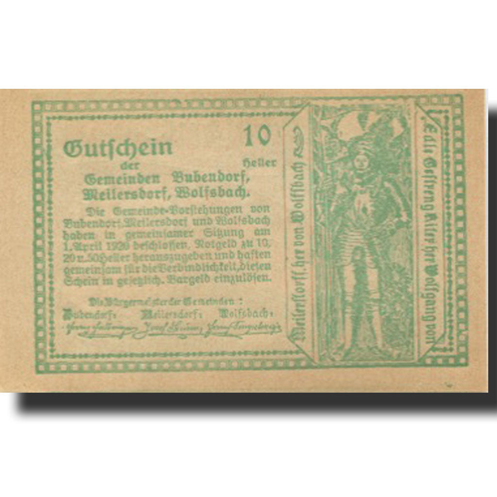 Banknote, Austria, Bubendorf, 10 Heller, Eglise, 1920 UNC(63) Mehl:FS 112e