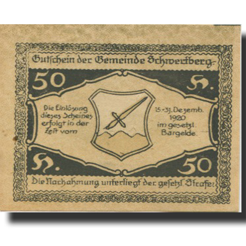 Banknote, Austria, Schwertberg, 50 Heller, Blason, 1920 UNC(63) Mehl:FS 984Ia