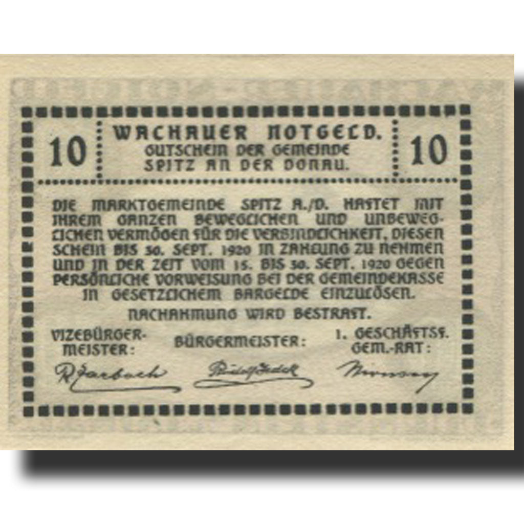 Banknote, Austria, Dürnstein, 10 Heller, château, 1920 UNC(63) Mehl:FS 1122.3IIa