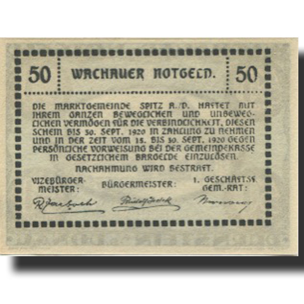 Banknote, Austria, Dürnstein 50Heller, château 2, 1920 UNC(63) Mehl:FS 1122.3IIa