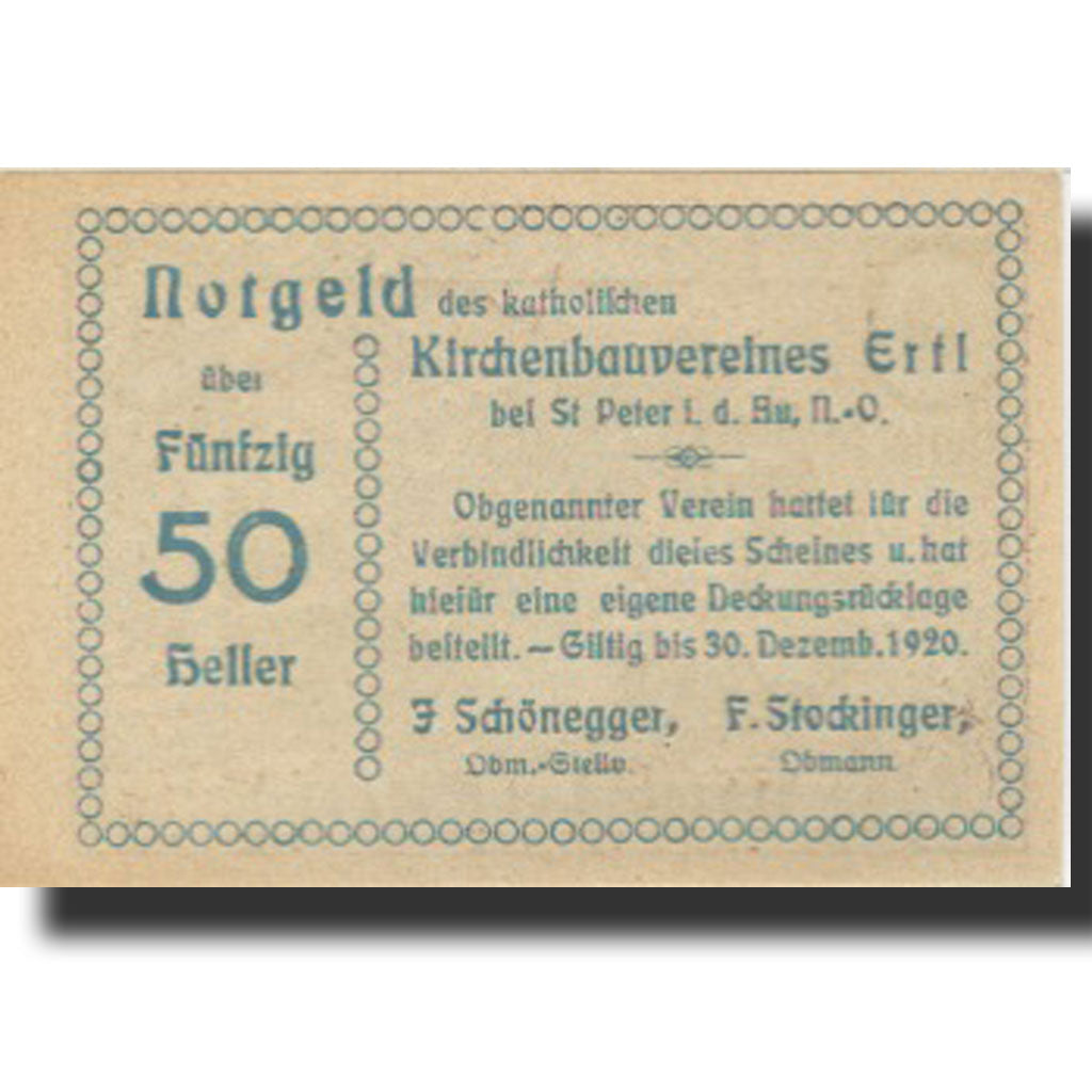 Billet, Autriche, Ertl, 50 Heller, village, 1920, 1920-12-30, SPL, Mehl:FS 185b