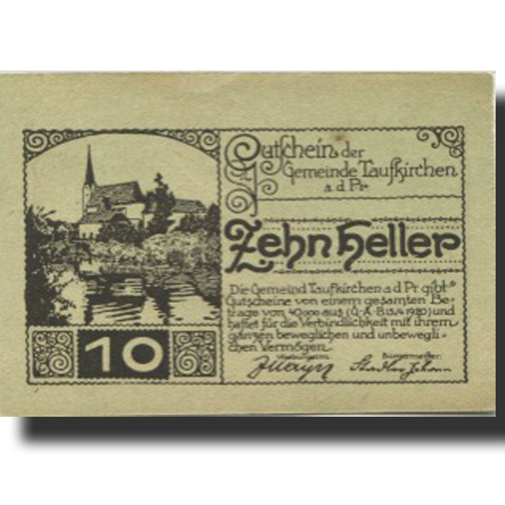 Banknote, Austria, Taufkirchen 10 Heller Eglise 1920 UNC(63) Mehl:FS 1058c