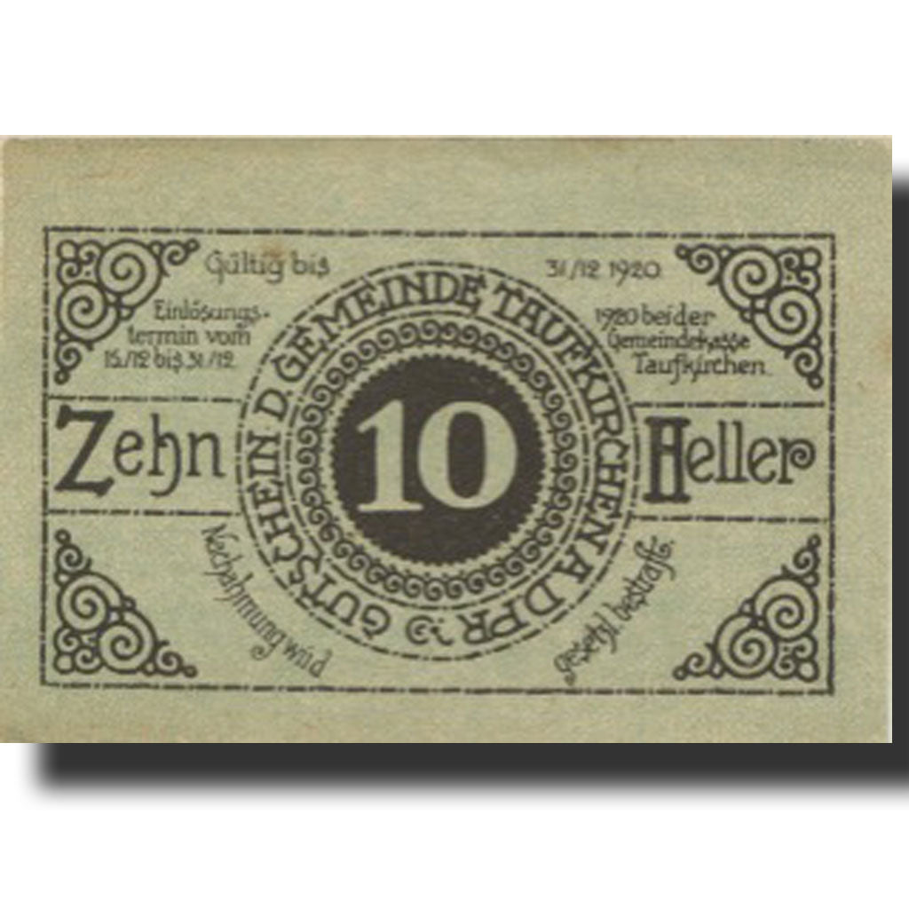 Banknote, Austria, Taufkirchen 10 Heller Eglise 1920 UNC(63) Mehl:FS 1058c