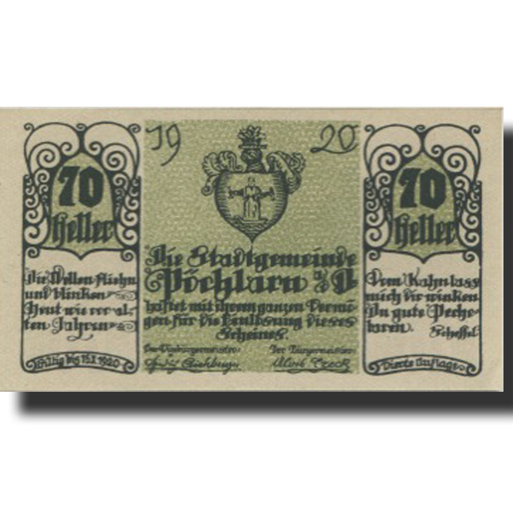Banknote, Austria, Pochlarn, 70 Heller, Blason, 1920 UNC(63) Mehl:FS 755IV
