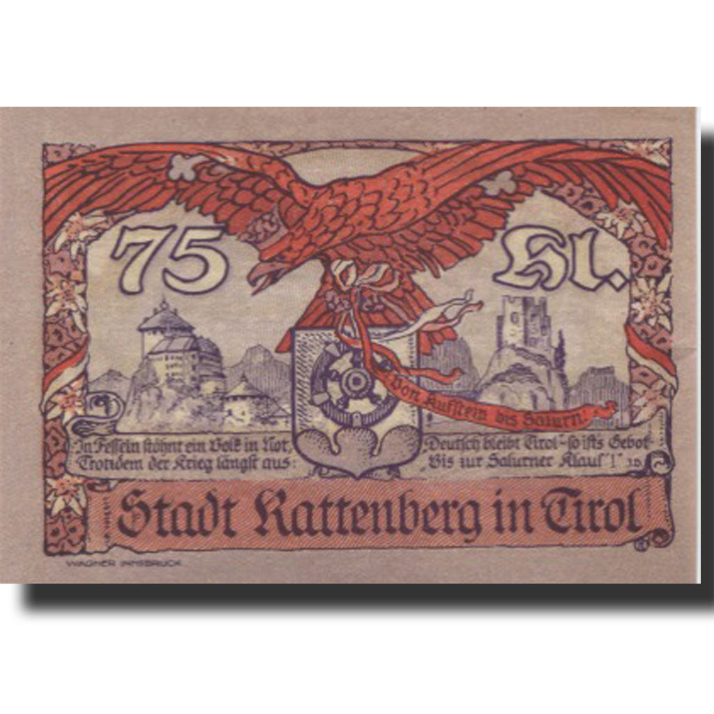 Banknote, Austria, Rattenberg, 75 Heller, château 1, 1920 UNC(63) Mehl:FS 821I