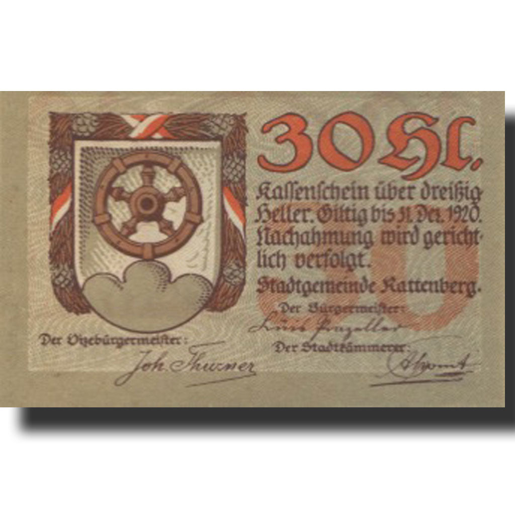 Banknote, Austria, Rattenberg, 30 Heller, Blason 1, 1920 UNC(63) Mehl:FS 821I