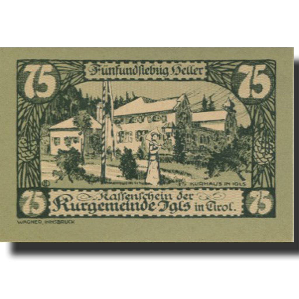 Banconote, Austria, Igls, 75 Heller, hôtel, 1920, 1920-12-31, SPL, Mehl:FS 403