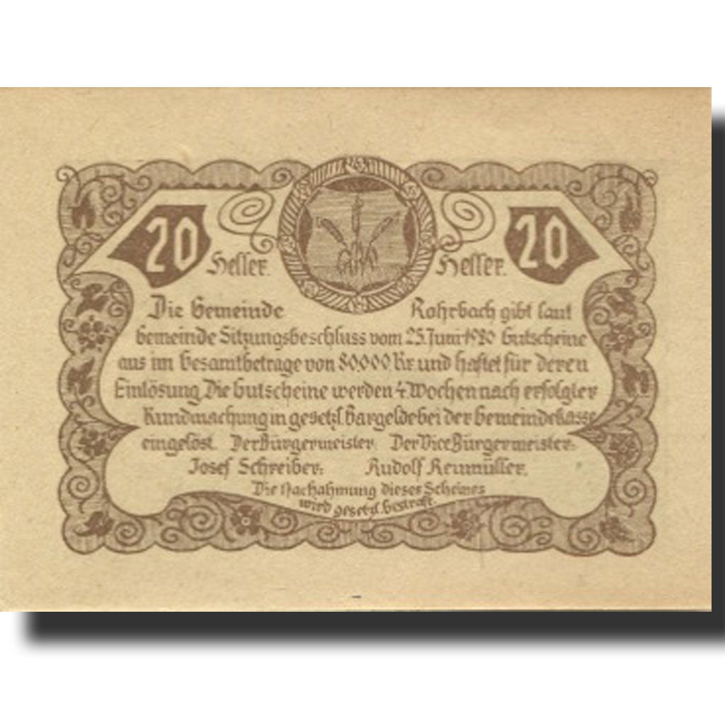 Banknote, Austria, Rohrbach, 20 Heller, village, UNC(63), Mehl:FS 841b