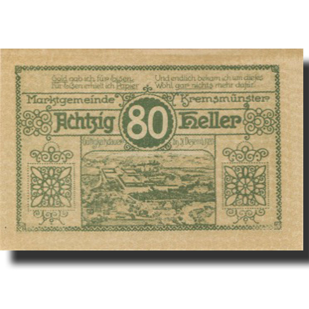 Banknote, Austria, Kremsmunster, 80Heller, paysage, 1920 UNC(63) Mehl:FS 476IIIc