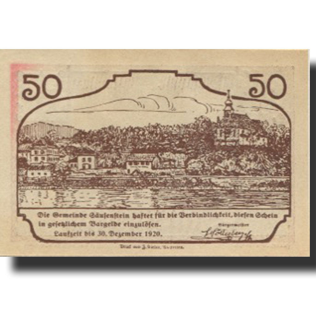 Banknote, Austria, Säusenstein, 50 Heller, fleuve, 1920 UNC(63) Mehl:FS 950c