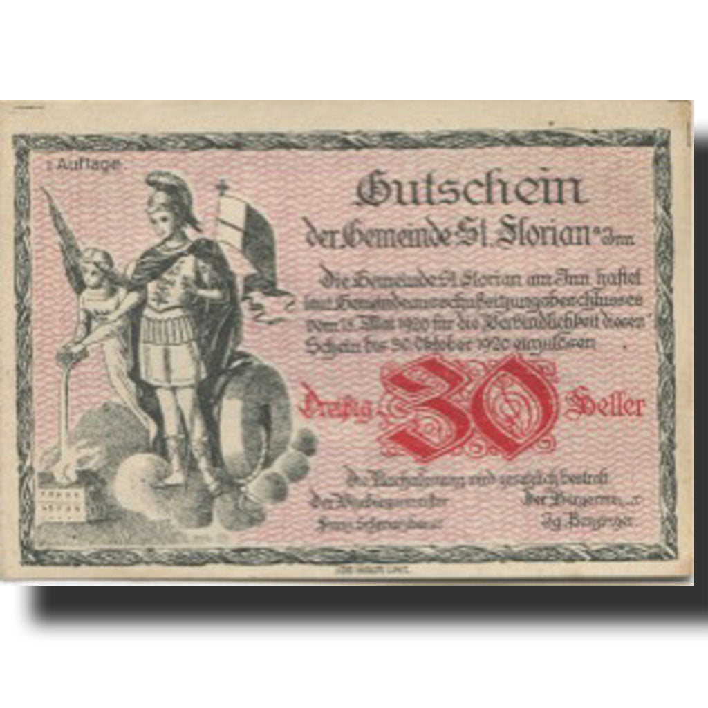 Banknote, Austria, St Florian 30 Heller, personnage 1, 1920 UNC(63) Mehl:FS 881a