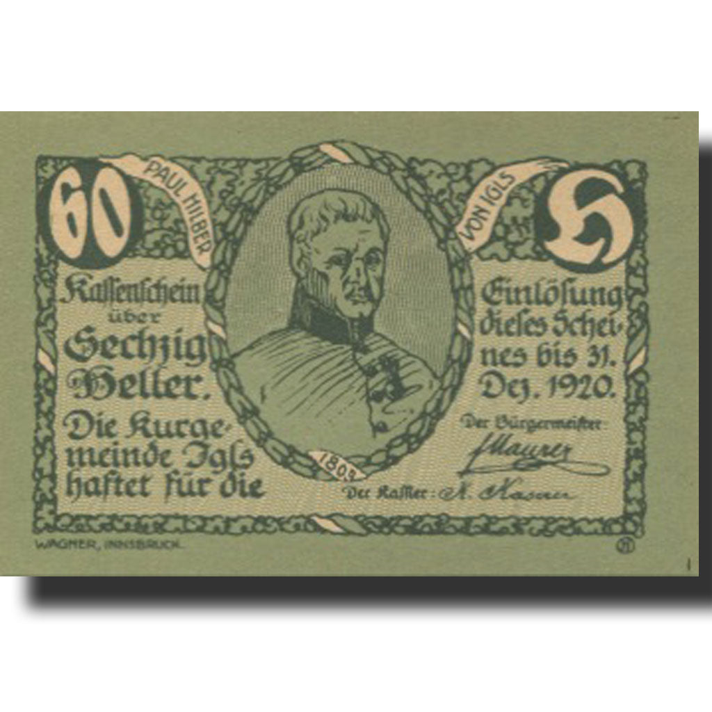 Banknote, Austria, Igls, 60 Heller, montagne 1920-12-31, UNC(63), Mehl:FS 403