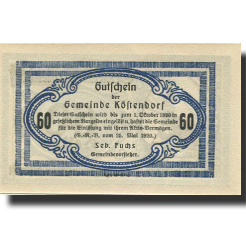 Banknote, Austria, Köstendorf, 60 Heller, Eglise 1920 UNC(63) Mehl:FS 469a