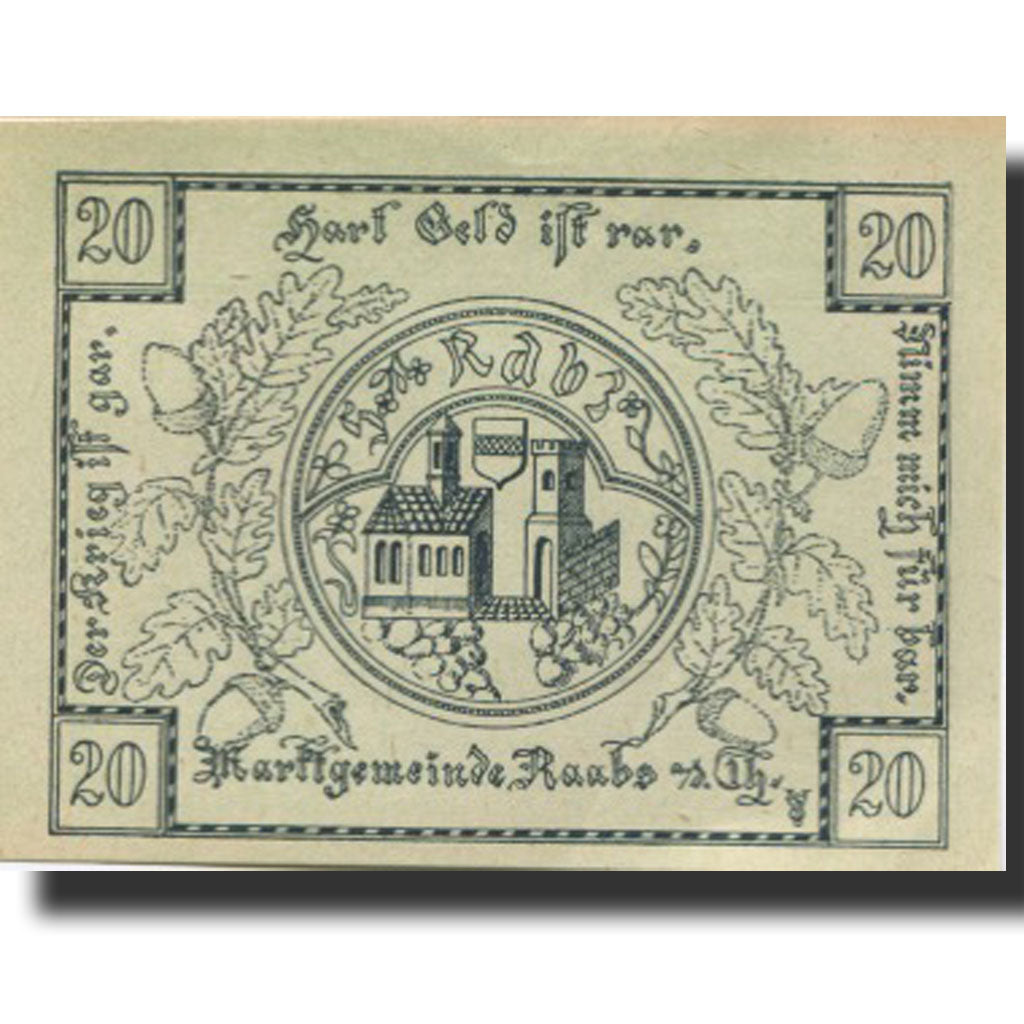 Banknote, Austria, Raabs, 20 Heller, château, 1920 UNC(63) Mehl:FS 806b