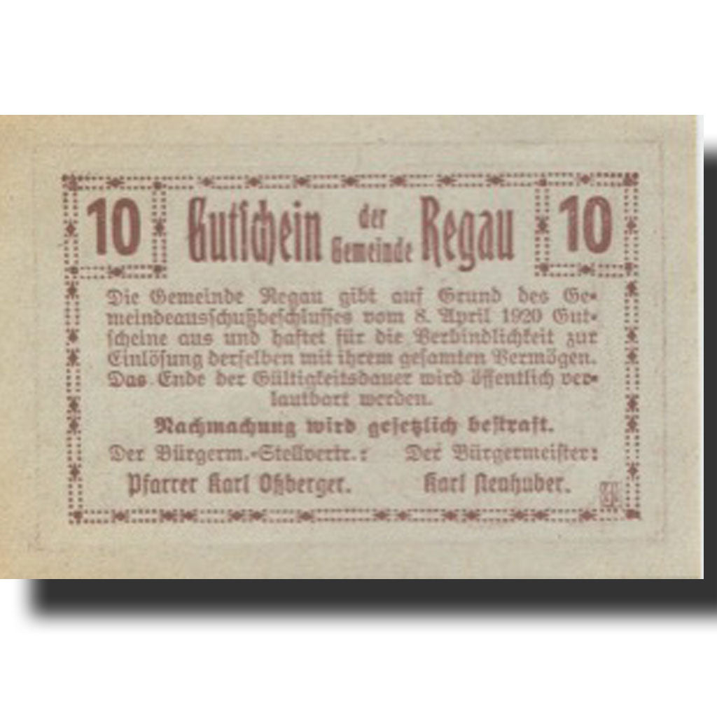 Banknote, Austria, Regau, 10 Heller, Eglise 1920-04-08, UNC(63), Mehl:FS 825