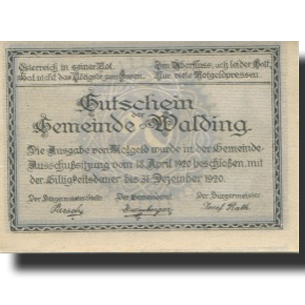 Banknote, Austria, Walding, 20 Heller, Eglise, 1920 UNC(63) Mehl:FS 1132a