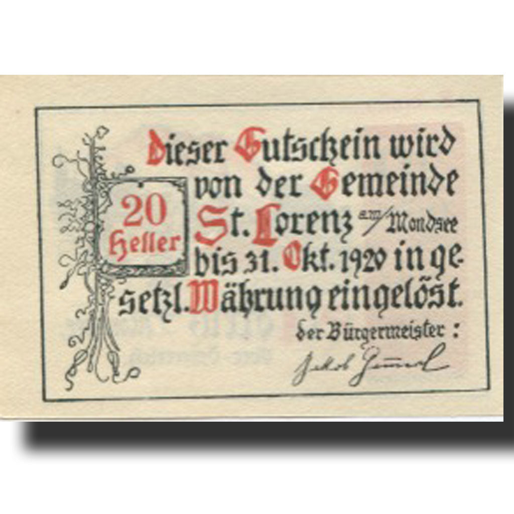 Banknote, Austria, St Lorenz, 20 Heller, lac 1920-10-30, UNC(63), Mehl:FS 904a