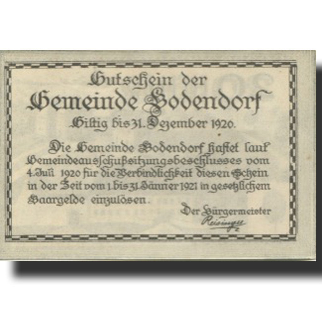 Banknote, Austria, Bodendorf, 20 Heller, château, 1921 UNC(63) Mehl:FS 96IIa
