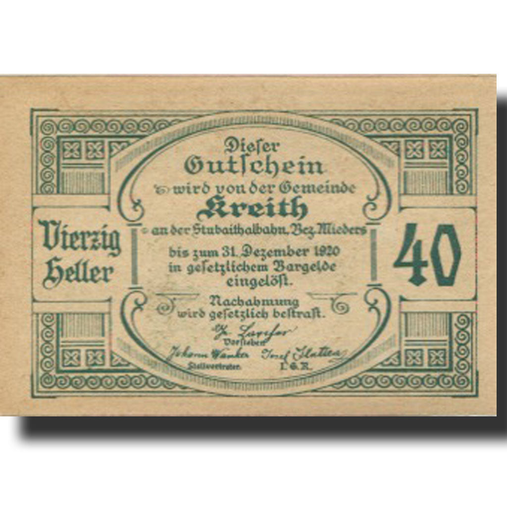 Biljet, Oostenrijk, Kreith, 40 Heller, chalet 1920-12-31, SPL Mehl:FS 471a