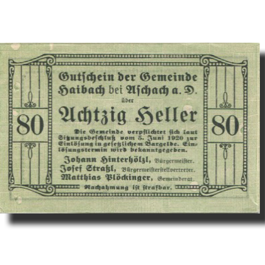 Banknote, Austria, Aschach, 80 Heller, valeur faciale, UNC(63), Mehl:FS 332Ib