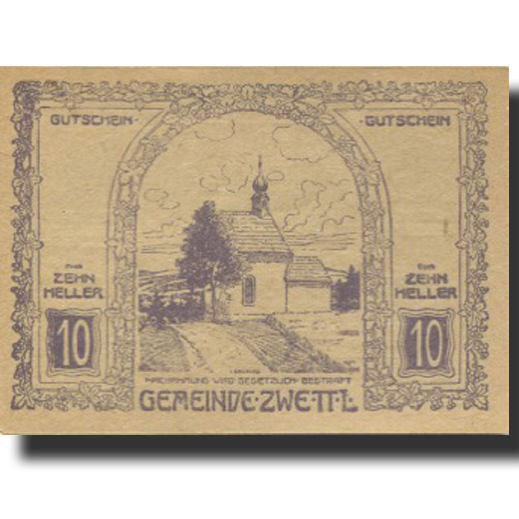 Billet, Autriche, Zwettl, 10 Heller, village 1921-01-01, SPL Mehl:FS 1279a