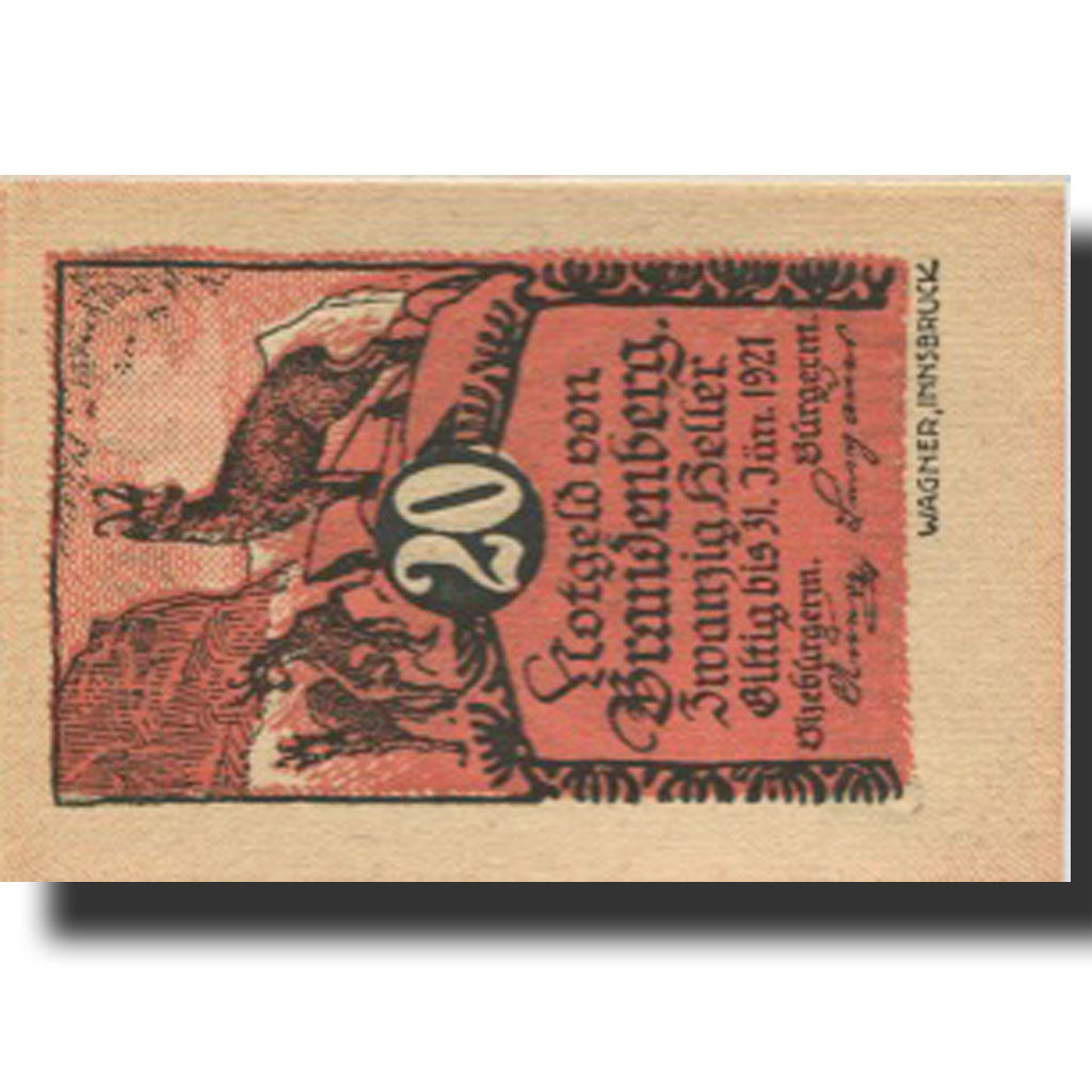 Banknote, Austria, Brandenberg, 20 Heller, cerf, 1920 UNC(63) Mehl:FS 99a