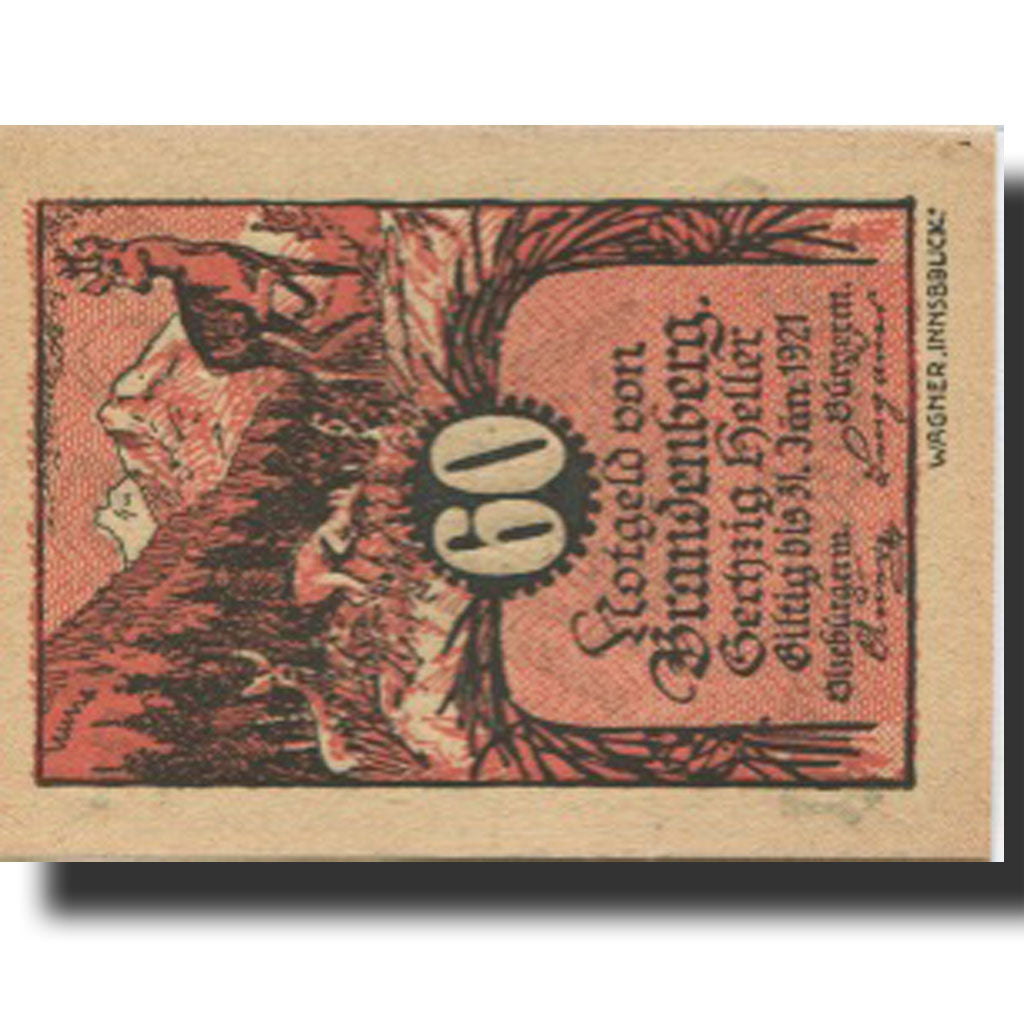 Banknote, Austria, Brandenberg, 60 Heller, cerf 1, 1920 UNC(63) Mehl:FS 99a