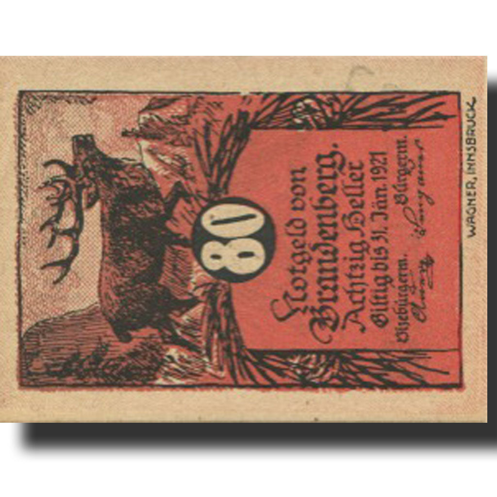 Banknote, Austria, Brandenberg, 80 Heller, cerf 2, 1920 UNC(63) Mehl:FS 99a
