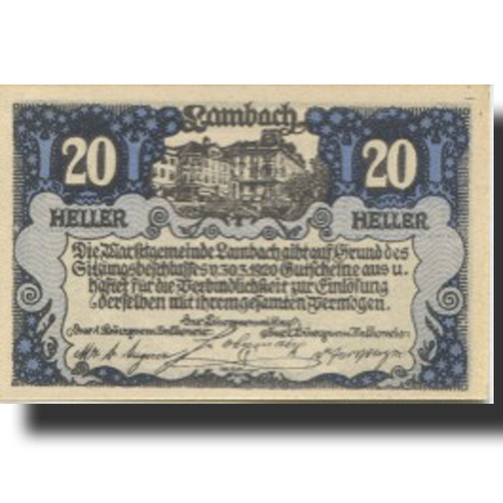 Banknote, Austria, Lambach, 20 Heller, village, 1920, UNC(63) Mehl:FS 496a