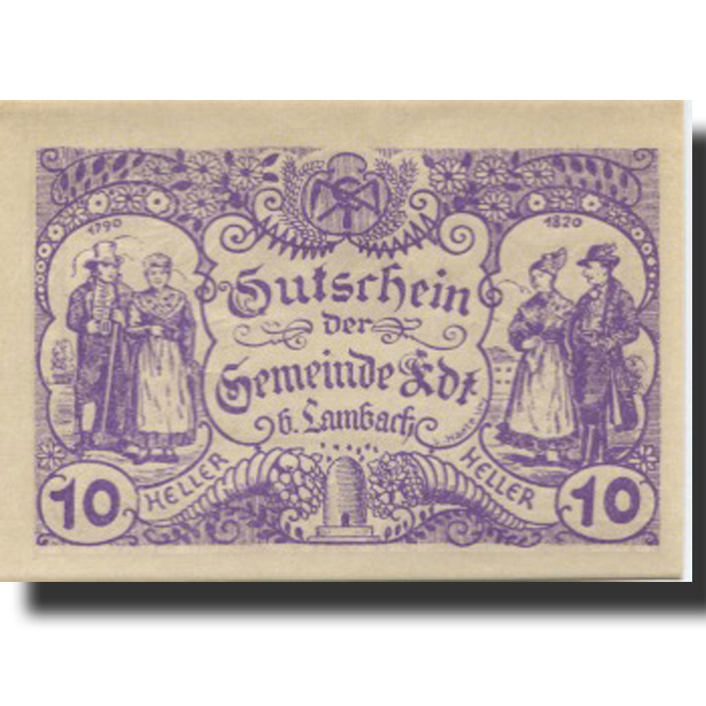 Banknote, Austria, Lambach, 10 Heller, personnage, 1920, UNC(63) Mehl:FS 151b