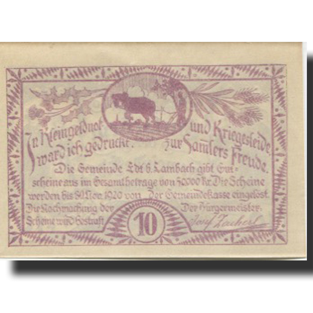 Banknote, Austria, Lambach, 10 Heller, personnage, 1920, UNC(63) Mehl:FS 151b