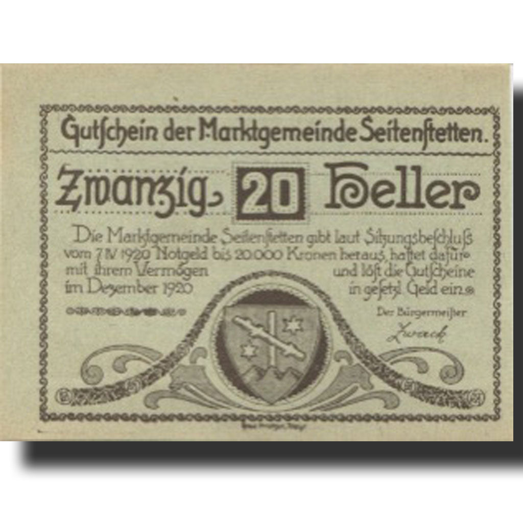 Banknote, Austria, Seitenstetten, 20 Heller, Blason, UNC(63), Mehl:FS 990