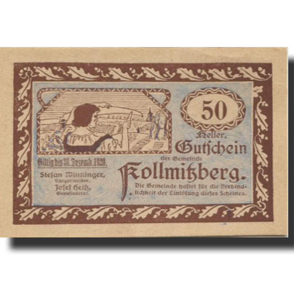 Banconote, Austria, Kollmitzberg, 50 Heller, Eglise, 1920 SPL Mehl:FS 462b