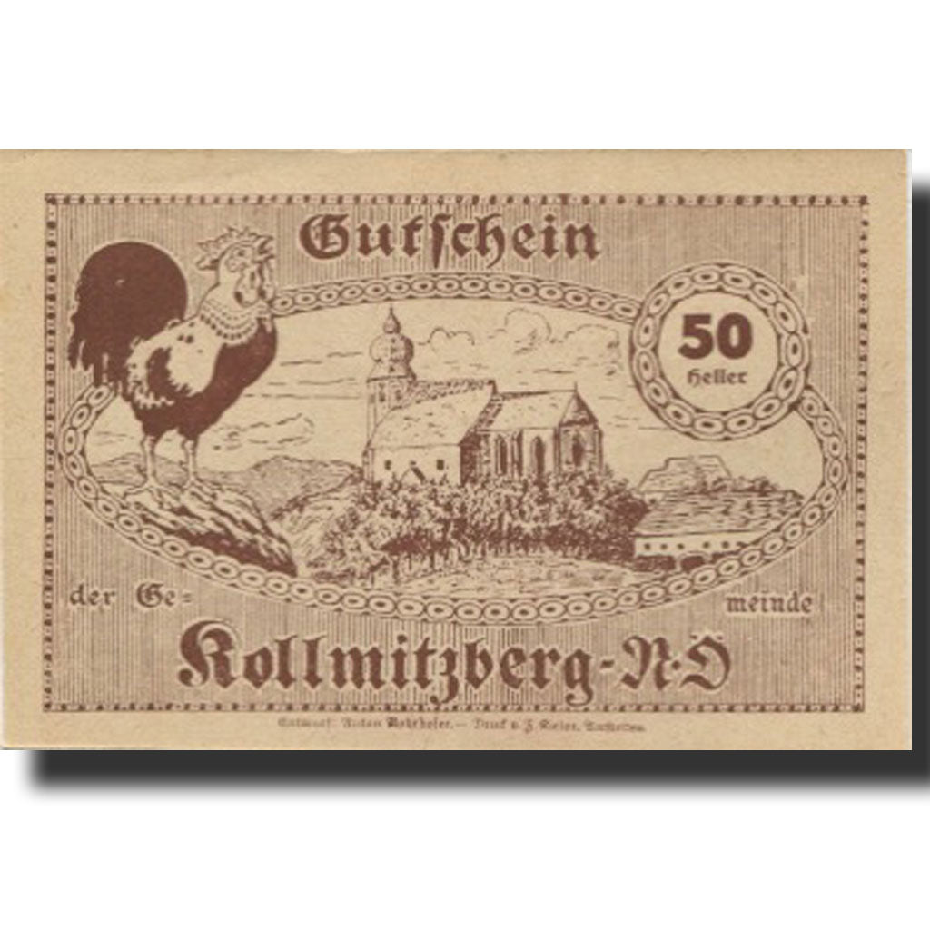 Banconote, Austria, Kollmitzberg, 50 Heller, Eglise, 1920 SPL Mehl:FS 462b